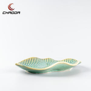 CHAODA <span class=keywords><strong>11</strong></span> pouces feuilles de bananier vertes plats en céramique assiette à dessert en porcelaine assiettes en céramique de restaurant à usage domestique - Product Image 3