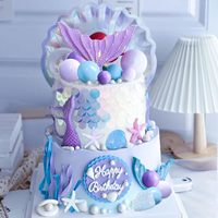 Ensemble de décorations de gâteau en forme de queue de sirène 3D, coquillages irisés, perles, étoiles de mer, décoration sous-marine pour anniversaire, fournitures de fête pour filles