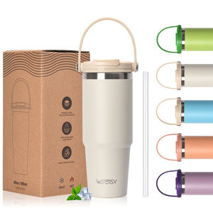 Mug de voyage à double paroi en acier inoxydable 304 de 30 oz avec sublimation brillante, poignée colorée, thermos isolé sous vide, performance thermique de 6 à 12 heures - Product Image 1