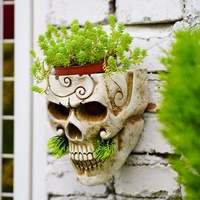 Pot de fleurs mural en résine tête de crâne gothique, support mural pour plantes succulentes, décoration murale pour Halloween, maison et jardin
