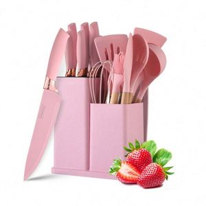 <b>Kitchen</b> Accessories Wooden Handle Silica Gel <b>Kitchen</b> Utensil Set and Cuttings Board Storage Bucket <b>Kitchen</b> <b>Gadget</b> Set - Product Image 1