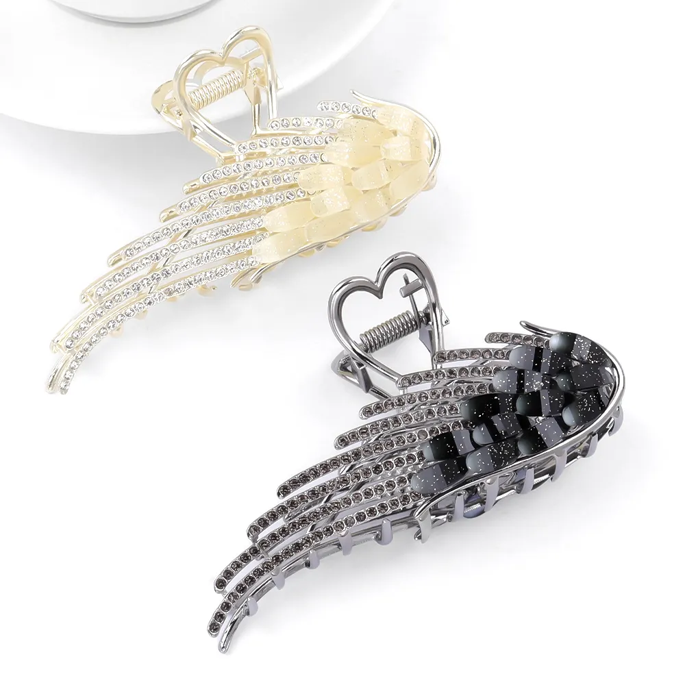 2 Advanced Fine Hair Accessories Metal Angels with Big Wings and Rhinestone Sequins High Grip Back Head Disc Hair Claws