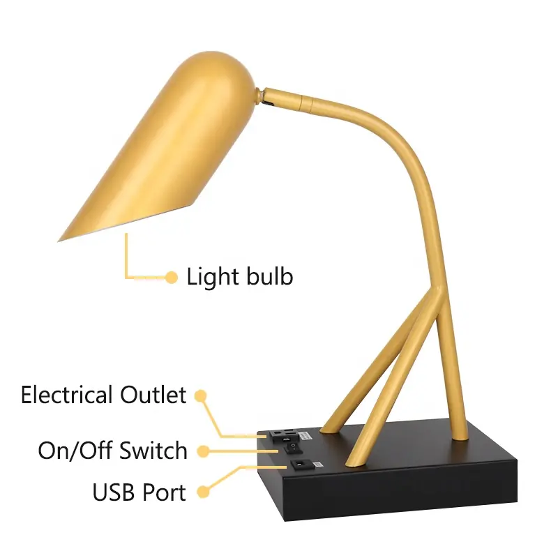 Lobolighting hotel Lighting yellow table lamp with outlet and usb port lamps