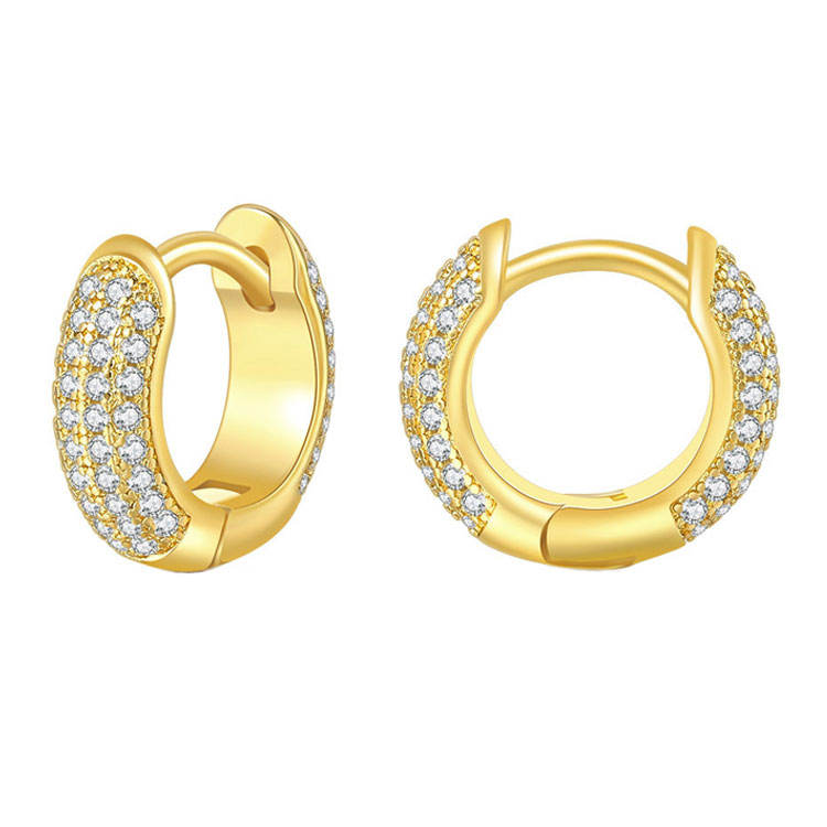 18k Gold Plated Cz Diamond Huggie Hoop Earrings For Men Women
