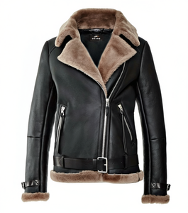 Womens Shearling Causal Aviator <b>Jacket</b> Ladies Fashion Motorcycle Genuine <b>Leather</b> B3 Style Fur Sherpa Winter <b>Jacket</b> OEM Wholesale - Product Image 1