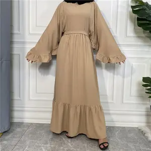 Wholesale Top Seller Eid Abayas Traditional Muslim Women's Abaya New Design Long Sleeved Robe With Belt Saudi Arabian Dress