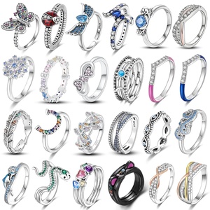 MULA Anelli alla Moda in Vero Argento 925 con Zirconi Scintillanti Farfalle e Ali d'Angelo Popolare Gioielleria Fine da Donna per la Creazione di Anelli Fai-da-Te - Product Image 3