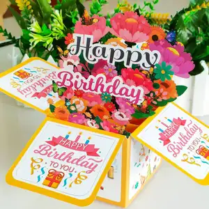 재미있는 생일 축하 팝업 카드 봉투 축하 카드가있는 달콤한 3D 생일 상자