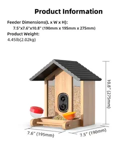 Mangiatoia per uccelli intelligente in legno naturale AI di identificare oltre 10000 uccelli e rilevamento del movimento in tempo reale con pannello solare per il birdwatching - Product Image 2