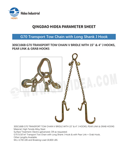 Chaîne <span class=keywords><strong>de</strong></span> remorquage G70 avec attache en V, crochets en J et crochets <span class=keywords><strong>de</strong></span> préhension en forme <span class=keywords><strong>de</strong></span> poire, en acier allié haute résistance électrogalvanisé pour un récupération sécurisée - Product Image 6