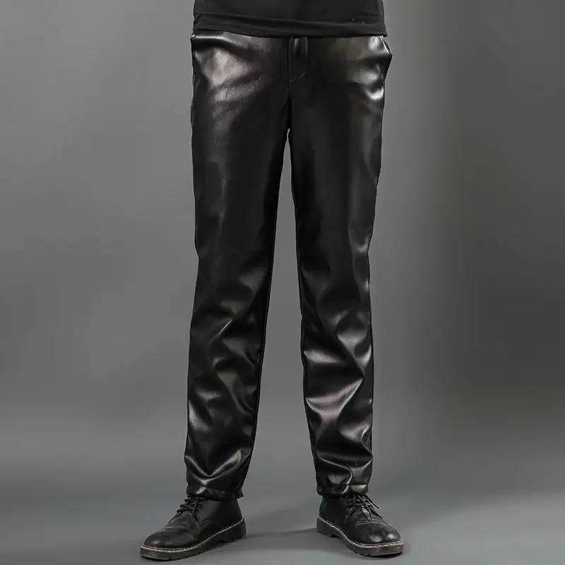 SD erkek sonbahar ve kış deri pantolon erkek gevşek rüzgar geçirmez ve sıcak motosiklet deri pantolon kalınlaşmış PU deri pantolon