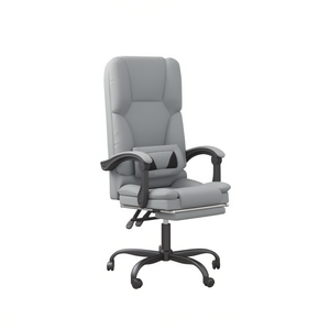 Sedia da Ufficio in Poliestere Grigio Chiaro con Funzione Massaggio, Struttura in Metallo, Stile Esecutivo, Girevole per Uso Ufficio - Product Image 1