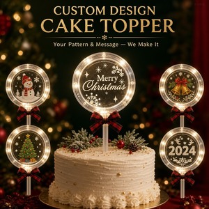 Decorazione per Torta Luminosa LED in Acrilico, Incisa al Laser, Multicolore, per <span class=keywords><strong>Feste</strong></span> <span class=keywords><strong>di</strong></span> Natale e <span class=keywords><strong>Compleanno</strong></span>, Personalizzabile - Product Image 1