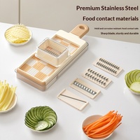 Mandoline manuelle 4-en-1 avec lame en acier inoxydable, protège-main pliable et récipient – Préparation multifonctionnelle des légumes en cuisine