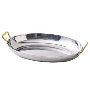 Ensemble de casseroles à <span class=keywords><strong>paella</strong></span> en acier inoxydable à double oreille de 40cm de forme ovale épaisse de 1,8mm dorée pour restaurant d'hôtel de luxe - Product Image 6