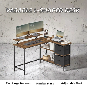 <span class=keywords><strong>Scrivania</strong></span> angolare a L in metallo con 2 cassetti spaziosi, supporto per monitor da gaming, ripiano regolabile per computer, ideale per l'home office - Product Image 3