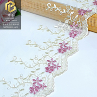 LEIXUSI Bordure en dentelle brodée rose de 19 cm, garniture florale en maille pour robe d'enfant, accessoires pour ourlet de jupe victorienne