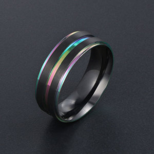 Men's <b>Titanium</b> Steel <b>Ring</b> SA1017 Geometric Gradient Color Electroplated Gold Fashion Jewelry Gift - Product Image 2