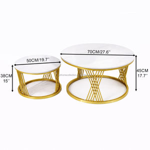 Juego de Mesa de Centro Redonda 2 en 1, Mesa de Té Multifuncional Creativa con Marco Dorado para Sala de Estar, Dormitorio u Oficina, Marco Dorado+Blanco - Product Image 3