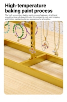 Présentoir à bijoux personnalisable en fer forgé, avec accents en bois massif, niveaux réglables pour l'organisation de colliers et de bracelets