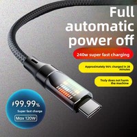Kabel Data Pengisian Cepat Transparan Bercahaya 240W Tipe-C untuk Mobil