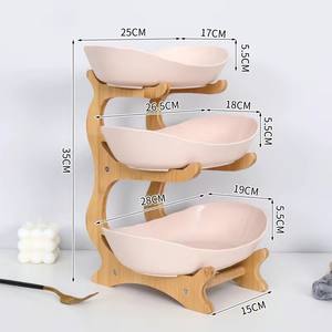 Plato creativo de varios niveles para aperitivos, estante de madera de bambú de tres capas para frutas y dulces, cesta de frutas para el hogar, estilo europeo - Product Image 4