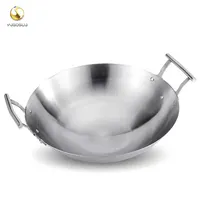 Forma de aço inoxidável para cozinha, panela de wok com alças, venda imperdível