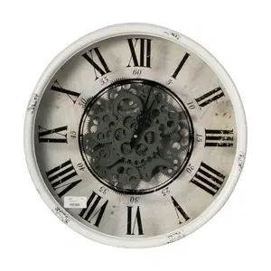 Factory wholesale custom luxury Rustic White Industrial Moveing Gear Vintage Wall Clock Wooden