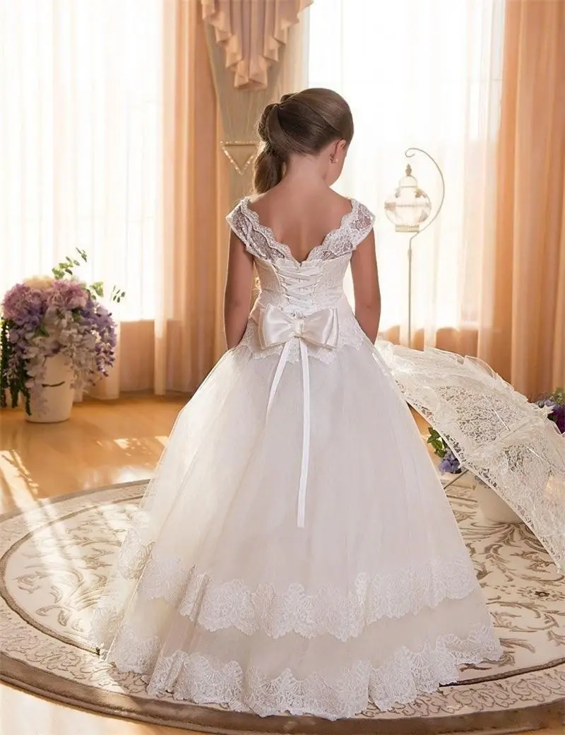 Fancy Flower Long Teenagers Dresses Girl Children Party Clothing Evening Formal Lace Wedding Kids Gown Dress