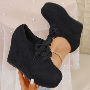 Nuovi tacchi alti <span class=keywords><strong>con</strong></span> <span class=keywords><strong>zeppa</strong></span> <span class=keywords><strong>con</strong></span> lacci per scarpe da donna che aumentano l'altezza e versatili - Product Image 1