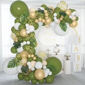 Set Balon Garland Kit Emas Hijau Zaitun Balon Shower Bayi Rantai Lengkungan Balon Ulang Tahun Dekorasi Pesta Ulang Tahun Pernikahan