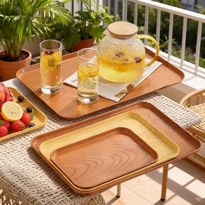Sustainable Modern <strong>Rectangular</strong> Wood Grain <strong>Serving</strong> Tray Food Grade <strong>Plastic</strong> PP Tray for Cafe Desserts Afternoon Tea - Product Image 6