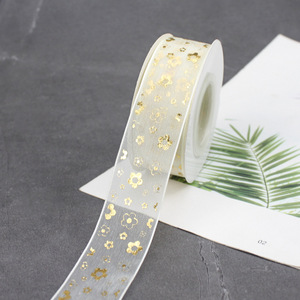 Chiffon Ribbon Spool Gold Foil Star Heart Print Valentine's Day Gift Decorations - Product Image 3