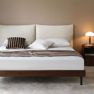 เตียงนอนหรูหราลดราคาจากโรงงาน เตียงคู่ขนาดใหญ่ เฟอร์นิเจอร์ห้องนอน ผ้าฝ้ายลินิน โครงไม้ เตียงนอนแสนสบาย - Product Image 3