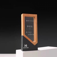 Trophée de cristal rectangle personnalisé avec MH-MJ0182 de base en bois de pierre marbrée