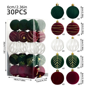 6cm Velvet Plastic <b>Christmas</b> Balls 30 Pieces Flocked Fabric Painted Xmas Ornament Hanging Decor Balls Wholesale - Product Image 2