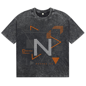T-shirts à manches courtes pour hommes OEM ODM, noir délavé, coton de haute qualité, imprimé lettres, col rond, style urbain décontracté, coupe classique - Product Image 1