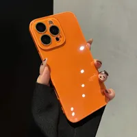 Coque de téléphone couleur unie brillante orange pour iPhone 17 16 15 14 Plus 13 Pro Max avec dos en verre trempé rigide