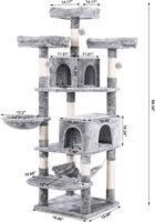 Arbre à chat moderne de luxe écologique gris clair et brun en peluche, grande tour en bois avec jouet à mâcher 60x50x180cm