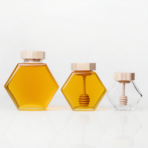 New Style Glass Honey Jars Hex Design with Wood Lid Ideal for Boutique Food Brands and Gifting - Product Image 2