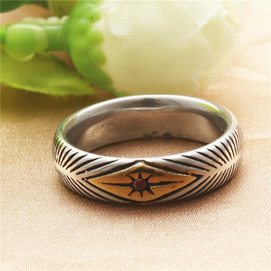 European American Style <b>Titanium</b> Steel <b>Ring</b> Geometric Pattern Red Stone Inlay Unisex Fashion Jewelry Gift - Product Image 3