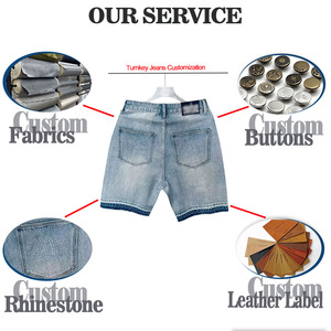 Pantalones Cortos de Mezclilla para Hombre, Estilo Urbano, Corte Recto, con Bajo MOQ, Borde sin Rematar, Pedrería, Lavado Y2K, Desgastados, Fabricantes de Jorts - Product Image 2
