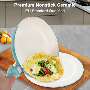 High Quality Modern White <b>Ceramic</b> Coated Pot <b>Pan</b> Glass Lids Soft Touch Handles Non-Stick 11 Piece Aluminum Cookware <b>Set</b> - Product Image 4