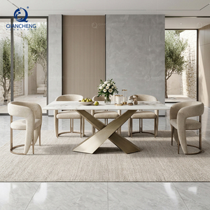 Mesa de Comedor de Piedra Sinterizada de Lujo Silenciosa con Base en X Trenzada y Acero Inoxidable Pulido, Juego de Muebles para Comedor - Product Image 2