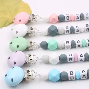 wholesale custom DisneyFAMA Certified supplier GRS bpa free Food grade baby teether silicone beads silicone pacifier clip