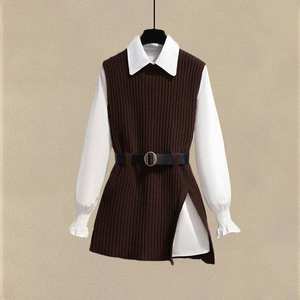 <span class=keywords><strong>M</strong></span>-4XL большого размера женские ботинки; Сезон осень-зима, новый костюм с вязаным жилетом рубашка тонкие облегающие джинсы Комплект из трех предметов - Product Image 3