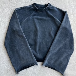 Men's Long Sleeve O-Neck Sweatshirt Regular Fit 100% Cotton <b>Knitted</b> Casual Solid Color Washed Finish - Product Image 1