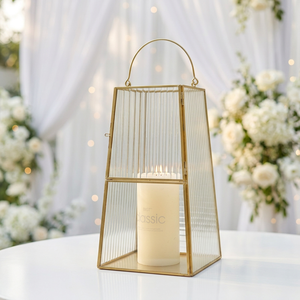 Wholesale <b>Square</b> Taper Glass Hurricane <b>Candle</b> Holder with Brass Metal Frame for Weddings Events Decorations - Product Image 3