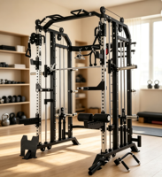 Máquina Smith Multifunción, Equipo de Fitness Comercial Todo en Uno, Entrenador Smith, Soporte para Sentadillas, Cable Crossover, Entrenamiento con Pesas
