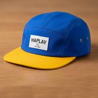 Casquette de camping pour enfant à 5 panneaux, non structurée, à visière plate, avec logo personnalisé, couleurs contrastées, pour l'extérieur, vente en gros